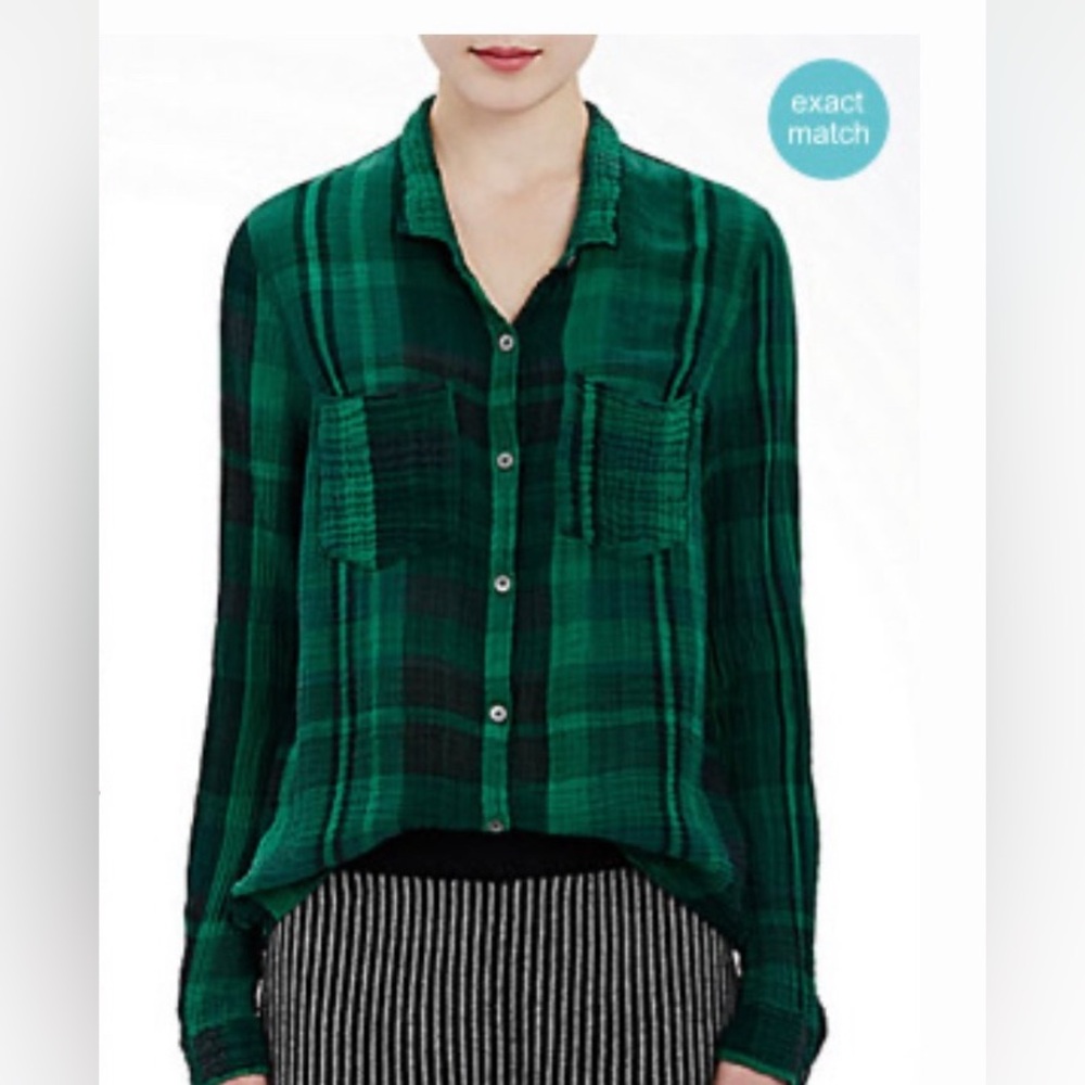 Raquel Allegra Green Striped Shirt plaid gauze button down